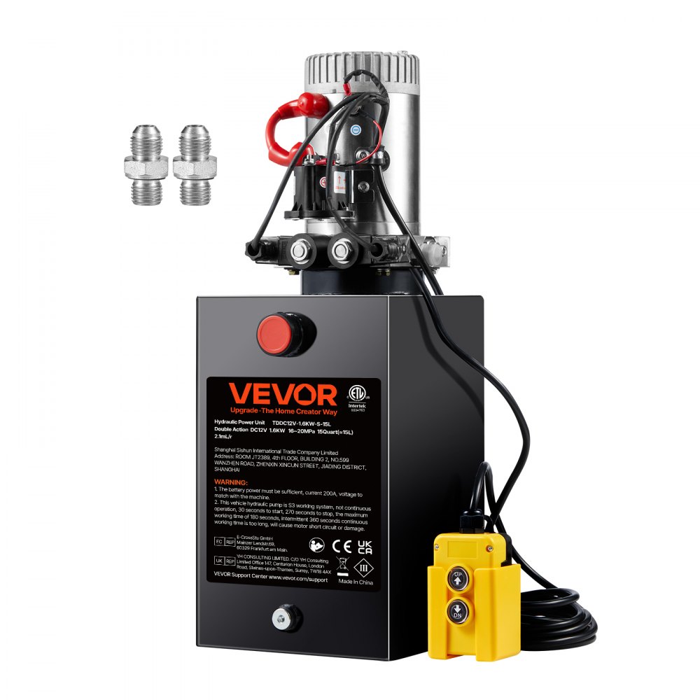 VEVOR Hydraulikpumpe Hydraulikaggregat 12 V Hydraulikaggregat 1600 W, Doppelwirkende Hydraulikpumpe Hydraulic Power Pack, 3,75 Gal Tank Hand Pump Hydraulikaggregat, für Aufzüge, Gabelstapler usw.
