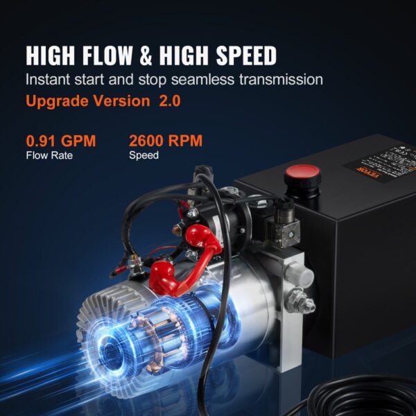 VEVOR Hydraulikpumpe Hydraulikaggregat 12 V Hydraulikaggregat 1600 W, Doppelwirkende Hydraulikpumpe Hydraulic Power Pack, 2,5 Gal Tank Hand Pump Hydraulikaggregat, für Aufzüge, Gabelstapler usw. – Bild 4