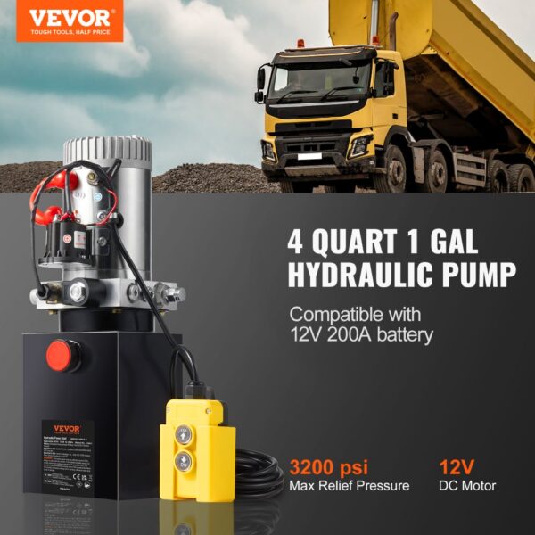 VEVOR Hydraulikpumpe Hydraulikaggregat 12 V Hydraulikaggregat 1600 W, Einfachwirkende Hydraulikpumpe Hydraulic Power Pack, 3,79 L Tank Hand Pump Hydraulikaggregat, für Aufzüge, Gabelstapler usw. – Bild 2