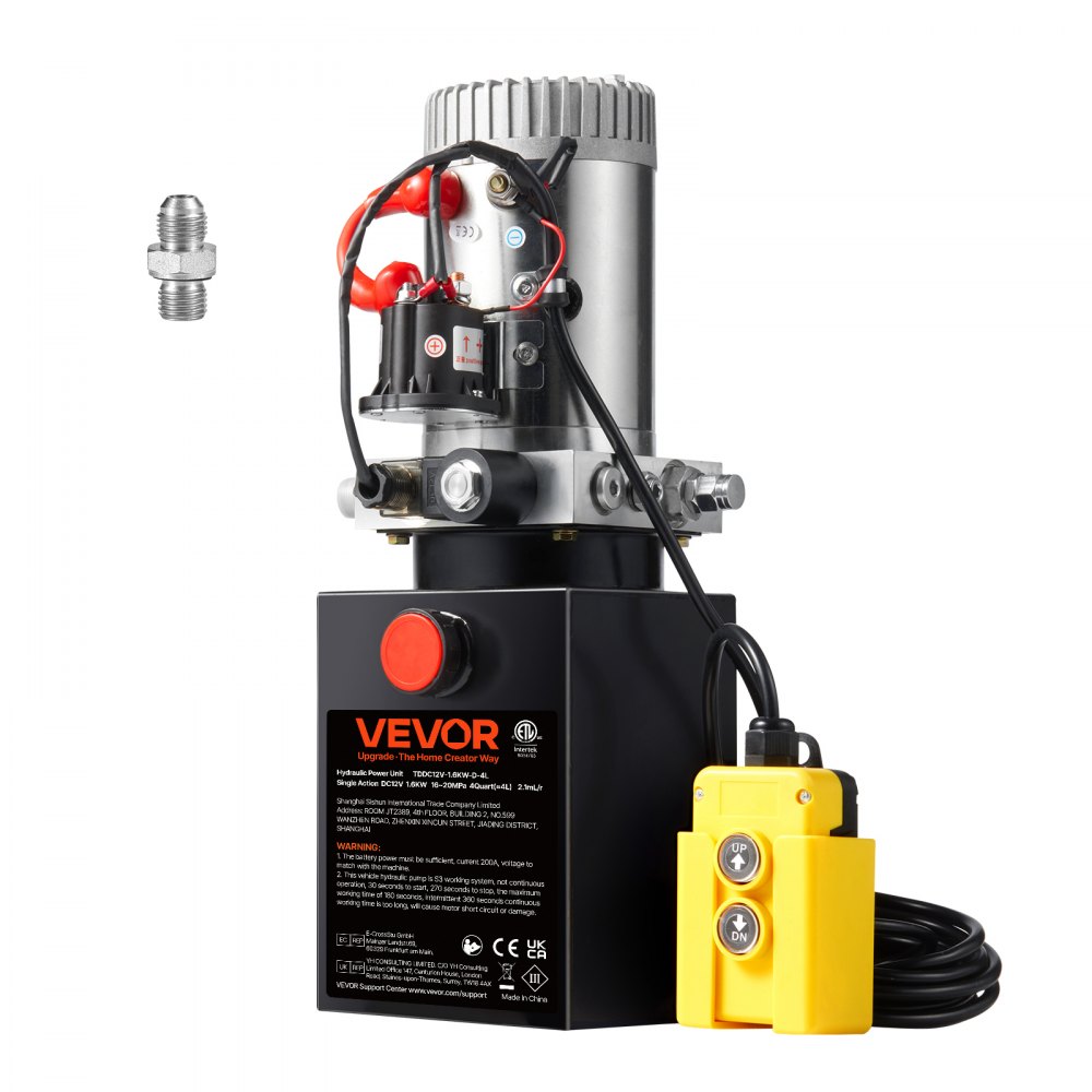 VEVOR Hydraulikpumpe Hydraulikaggregat 12 V Hydraulikaggregat 1600 W, Einfachwirkende Hydraulikpumpe Hydraulic Power Pack, 3,79 L Tank Hand Pump Hydraulikaggregat, für Aufzüge, Gabelstapler usw.