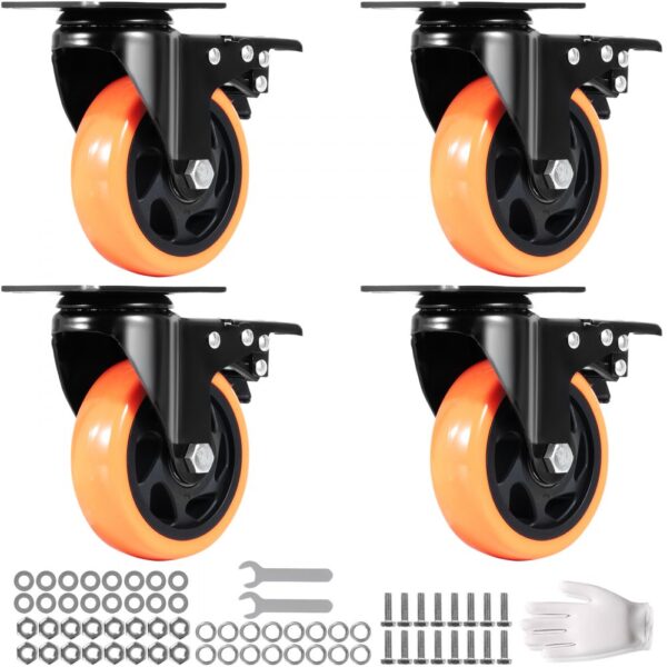 VEVOR Möbelrollen 4er-Set Lenkrollen PVC φ101,6mm Laufrollen 635kg Tragfähigkeit Transportrollen mit A/B-Bremsen Kastenrollen 360° Drehbar Schwerlastrollen für Häusern Büros Studios Fabriken VEVOR Möbelrollen 4er-Set Lenkrollen PVC φ101,6mm Laufrollen 635kg Tragfähigkeit Transportrollen mit A/B-Bremsen Kastenrollen 360° Drehbar Schwerlastrollen für Häusern Büros Studios Fabriken