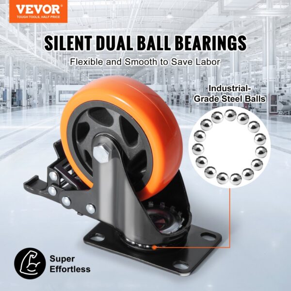 VEVOR Möbelrollen 4er-Set Lenkrollen PVC φ101,6mm Laufrollen 635kg Tragfähigkeit Transportrollen mit A/B-Bremsen Kastenrollen 360° Drehbar Schwerlastrollen für Häusern Büros Studios Fabriken – Bild 2 VEVOR Möbelrollen 4er-Set Lenkrollen PVC φ101,6mm Laufrollen 635kg Tragfähigkeit Transportrollen mit A/B-Bremsen Kastenrollen 360° Drehbar Schwerlastrollen für Häusern Büros Studios Fabriken – Bild 2