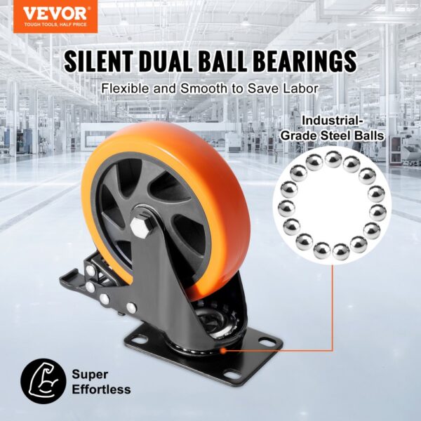 VEVOR Möbelrollen 4er-Set Lenkrollen PVC φ127mm Laufrollen 816kg Tragfähigkeit Transportrollen mit A/B-Bremsen Kastenrollen 360° Drehbar Schwerlastrollen für Häusern Büros Studios Fabriken – Bild 2 VEVOR Möbelrollen 4er-Set Lenkrollen PVC φ127mm Laufrollen 816kg Tragfähigkeit Transportrollen mit A/B-Bremsen Kastenrollen 360° Drehbar Schwerlastrollen für Häusern Büros Studios Fabriken – Bild 2
