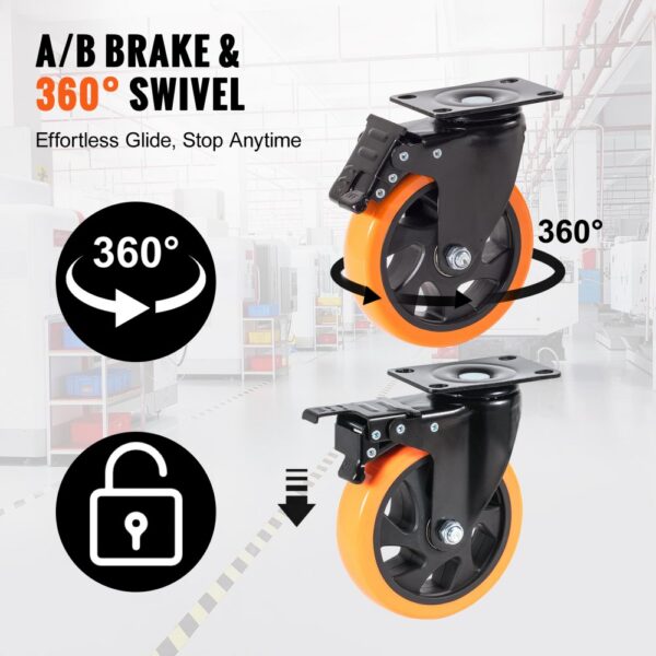 VEVOR Möbelrollen 4er-Set Lenkrollen PVC φ127mm Laufrollen 816kg Tragfähigkeit Transportrollen mit A/B-Bremsen Kastenrollen 360° Drehbar Schwerlastrollen für Häusern Büros Studios Fabriken – Bild 3 VEVOR Möbelrollen 4er-Set Lenkrollen PVC φ127mm Laufrollen 816kg Tragfähigkeit Transportrollen mit A/B-Bremsen Kastenrollen 360° Drehbar Schwerlastrollen für Häusern Büros Studios Fabriken – Bild 3