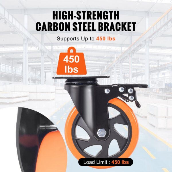 VEVOR Möbelrollen 4er-Set Lenkrollen PVC φ127mm Laufrollen 816kg Tragfähigkeit Transportrollen mit A/B-Bremsen Kastenrollen 360° Drehbar Schwerlastrollen für Häusern Büros Studios Fabriken – Bild 4 VEVOR Möbelrollen 4er-Set Lenkrollen PVC φ127mm Laufrollen 816kg Tragfähigkeit Transportrollen mit A/B-Bremsen Kastenrollen 360° Drehbar Schwerlastrollen für Häusern Büros Studios Fabriken – Bild 4
