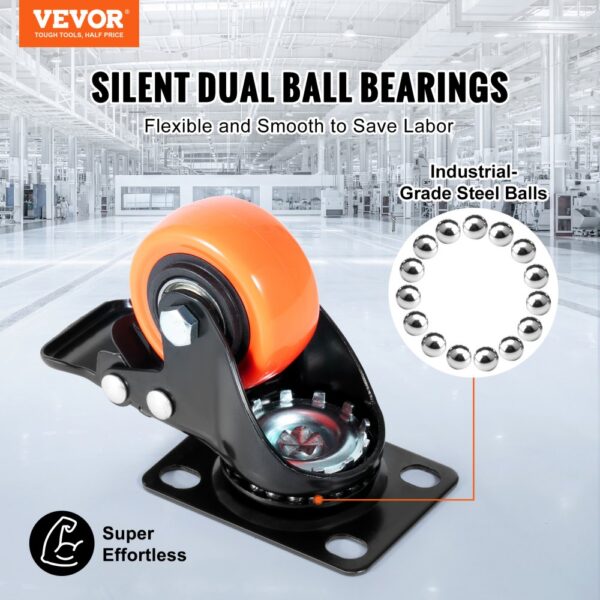 VEVOR Möbelrollen 4er-Set Lenkrollen PVC φ50,8mm Laufrollen 272kg Tragfähigkeit Transportrollen mit Doppelkugellagern Kastenrollen 360° Drehbar Schwerlastrollen für Häusern Büros Studios Fabriken – Bild 2 VEVOR Möbelrollen 4er-Set Lenkrollen PVC φ50,8mm Laufrollen 272kg Tragfähigkeit Transportrollen mit Doppelkugellagern Kastenrollen 360° Drehbar Schwerlastrollen für Häusern Büros Studios Fabriken – Bild 2