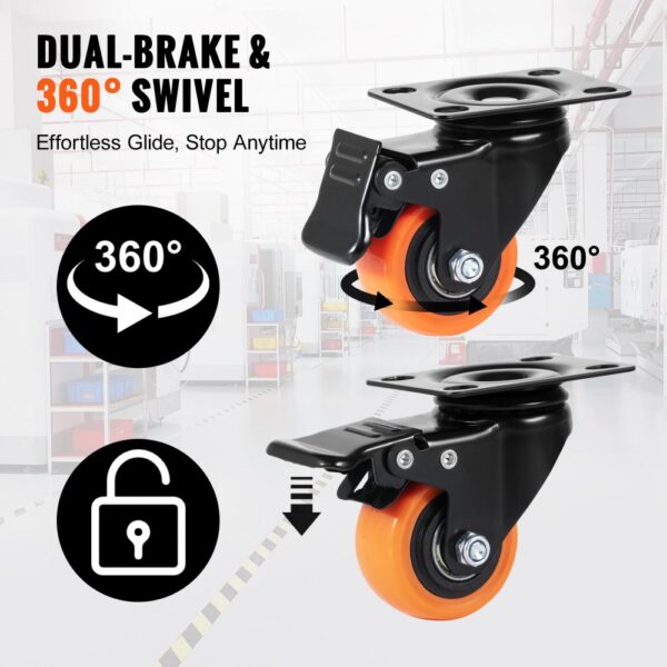 VEVOR Möbelrollen 4er-Set Lenkrollen PVC φ50,8mm Laufrollen 272kg Tragfähigkeit Transportrollen mit Doppelkugellagern Kastenrollen 360° Drehbar Schwerlastrollen für Häusern Büros Studios Fabriken – Bild 3 VEVOR Möbelrollen 4er-Set Lenkrollen PVC φ50,8mm Laufrollen 272kg Tragfähigkeit Transportrollen mit Doppelkugellagern Kastenrollen 360° Drehbar Schwerlastrollen für Häusern Büros Studios Fabriken – Bild 3