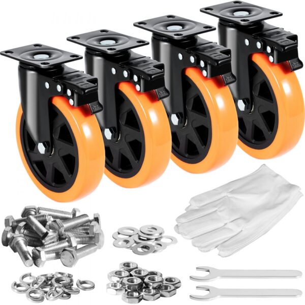 VEVOR Möbelrollen 4er-Set Lenkrollen PVC φ152,4mm Laufrollen 1.270kg Tragfähigkeit Transportrollen mit A/B-Bremsen Kastenrollen 360° Drehbar Schwerlastrollen für Häusern Büros Studios Fabriken VEVOR Möbelrollen 4er-Set Lenkrollen PVC φ152,4mm Laufrollen 1.270kg Tragfähigkeit Transportrollen mit A/B-Bremsen Kastenrollen 360° Drehbar Schwerlastrollen für Häusern Büros Studios Fabriken
