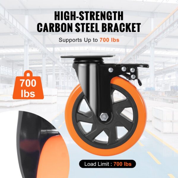 VEVOR Möbelrollen 4er-Set Lenkrollen PVC φ152,4mm Laufrollen 1.270kg Tragfähigkeit Transportrollen mit A/B-Bremsen Kastenrollen 360° Drehbar Schwerlastrollen für Häusern Büros Studios Fabriken – Bild 4 VEVOR Möbelrollen 4er-Set Lenkrollen PVC φ152,4mm Laufrollen 1.270kg Tragfähigkeit Transportrollen mit A/B-Bremsen Kastenrollen 360° Drehbar Schwerlastrollen für Häusern Büros Studios Fabriken – Bild 4