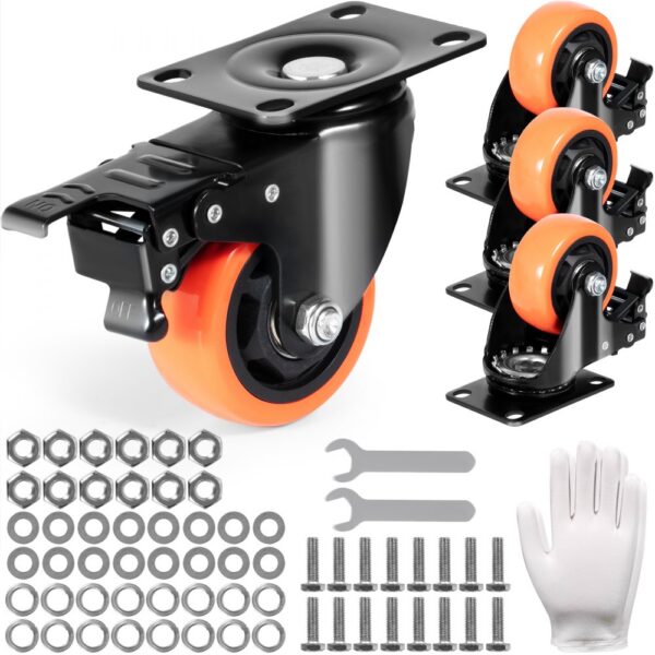 VEVOR Möbelrollen 4er-Set Lenkrollen PVC φ76,2mm Laufrollen 454kg Tragfähigkeit Transportrollen mit A/B-Bremsen Kastenrollen 360° Drehbar Schwerlastrollen für Häusern Büros Studios Fabriken VEVOR Möbelrollen 4er-Set Lenkrollen PVC φ76,2mm Laufrollen 454kg Tragfähigkeit Transportrollen mit A/B-Bremsen Kastenrollen 360° Drehbar Schwerlastrollen für Häusern Büros Studios Fabriken