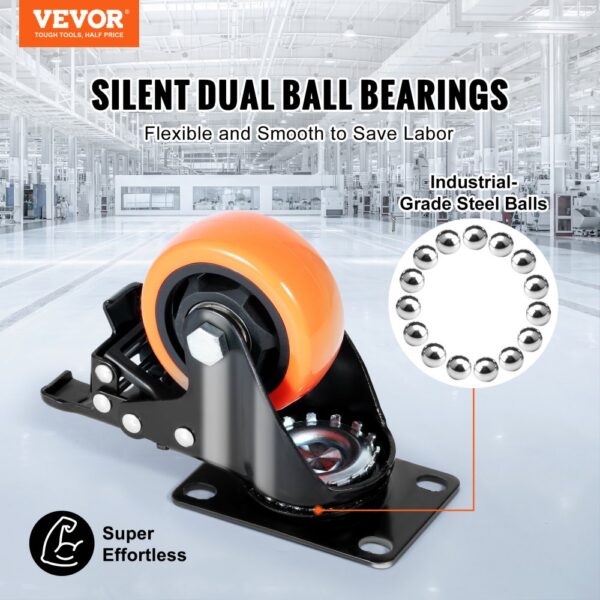 VEVOR Möbelrollen 4er-Set Lenkrollen PVC φ76,2mm Laufrollen 454kg Tragfähigkeit Transportrollen mit A/B-Bremsen Kastenrollen 360° Drehbar Schwerlastrollen für Häusern Büros Studios Fabriken – Bild 2 VEVOR Möbelrollen 4er-Set Lenkrollen PVC φ76,2mm Laufrollen 454kg Tragfähigkeit Transportrollen mit A/B-Bremsen Kastenrollen 360° Drehbar Schwerlastrollen für Häusern Büros Studios Fabriken – Bild 2