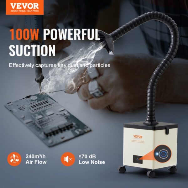 VEVOR Lötrauchabsaugung 100W Schweißrauchabsauger 240 m³/h Mini Desktop Lötrauchabsorber 5800U/min 3-Stufen-Filter Lötrauch Absaugung für Lötstation Schweißarbeiten – Bild 2