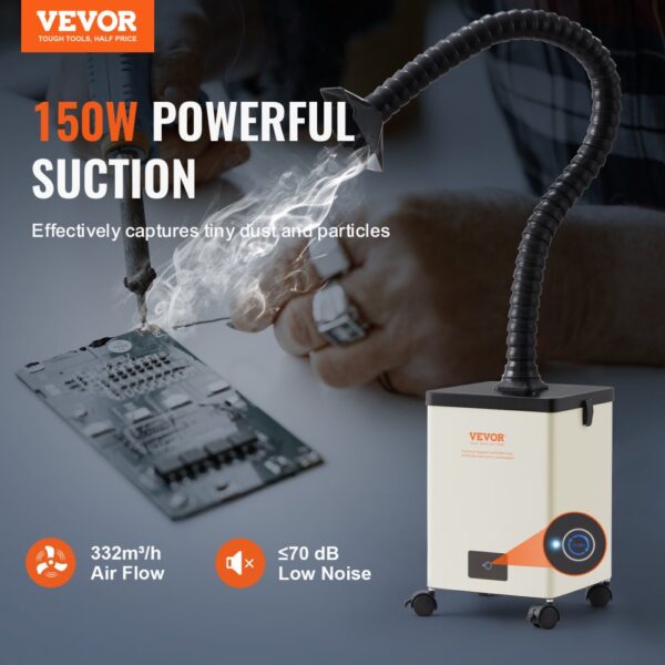 VEVOR Lötrauchabsaugung 150W Schweißrauchabsauger 332 m³/h, 5800 U/min 3-Stufen-Filter Lötrauch Absaugung, Mini Desktop Lötrauchabsorber für Lötstation Schweißarbeiten – Bild 2