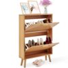 VEVOR Schuhschrank Schmal, Schuhregal Holzfarbe, 600 x 168 x 877 mm Schuhkipper mit 2 Klappen + oberem Staufach, Schuhkommode 36,28 kg Tragfähigkeit, Aufbewahrungsschrank Schuh Massivholz für Flur