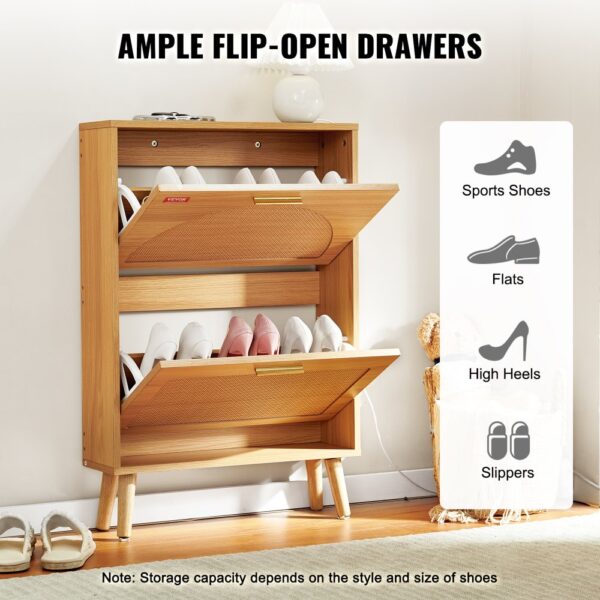 VEVOR Schuhschrank Schmal, Schuhregal Holzfarbe, 600 x 168 x 877 mm Schuhkipper mit 2 Klappen + oberem Staufach, Schuhkommode 36,28 kg Tragfähigkeit, Aufbewahrungsschrank Schuh Massivholz für Flur – Bild 4