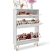 VEVOR Schuhschrank Schmal, Schuhregal Weiß, 800 x 239 x 1200 mm Schuhkipper mit 3 Klappen + oberem Staufach, Schuhkommode 68 kg Tragfähigkeit, Aufbewahrungsschrank Schuh P2-Spanplatte für Flur