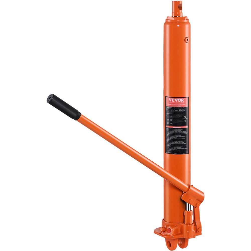 VEVOR Hydraulischer Langer Ram-Wagenheber, 8 t Motorhebezylinder mit Einzelkolbenpumpe & Flacher Basis, Hydraulischer Auto-Flaschenheber für Motorhebebühnen, Garagen-/Ladenkrane, Bauernhof usw.