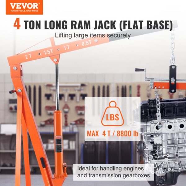 VEVOR Hydraulischer Langer Ram-Wagenheber, 4 t Motorhebezylinder mit Einzelkolbenpumpe & Flacher Basis, Hydraulischer Auto-Flaschenheber für Motorhebebühnen, Garagen-/Ladenkrane, Bauernhof usw – Bild 2