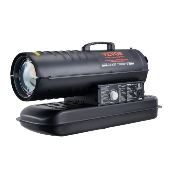 VEVOR Kerosin-/Diesel-Warmluftheizung, 70000 BTU Torpedo-Raumheizer, tragbar mit Thermostatregelung, 19-Liter-Tank, effizienter Kerosinheizer für den Innen- und Außenbereich für Zuhause, Baustelle, Industrie, Werkstätten, Schwarz