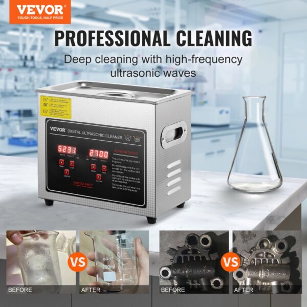 VEVOR Ultraschallreiniger Ultraschall Edelstahl-Reinigungsgerät 150 W, 3 L Ultraschallreinigungsgerät mit Digitaler Anzeige 0-30 Min, Reinigung Ultraschall für Schmuck, Brillen, Uhren usw. – Bild 2