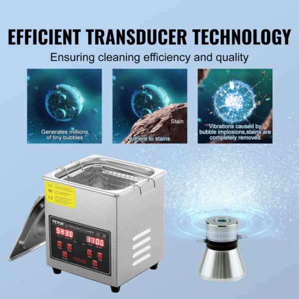 VEVOR Ultraschallreiniger Ultraschall Edelstahl-Reinigungsgerät 150 W, 2 L Ultraschallreinigungsgerät mit digitaler Anzeige 0-30 Min, Reinigung Ultraschall für Schmuck, Brillen, Uhren usw. – Bild 3