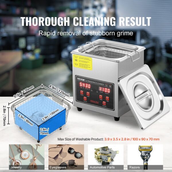 VEVOR Ultraschallreiniger Ultraschall Edelstahl-Reinigungsgerät 150 W, 2 L Ultraschallreinigungsgerät mit digitaler Anzeige 0-30 Min, Reinigung Ultraschall für Schmuck, Brillen, Uhren usw. – Bild 5