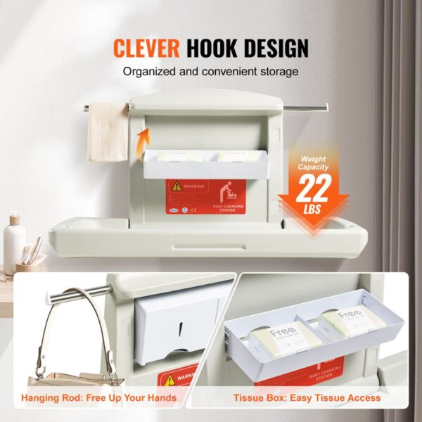 VEVOR Wickelkombi Wandmontierte Wickelkommode, Abnehmbarer Wickeltisch Wickelwagen, Grau Wickeltisch mit Wickelauflage, Sicherheitsgurt, Platzsparend & Stabil, Wickelregal 20 kg Tragfähigkeit Baby – Bild 5 VEVOR Wickelkombi Wandmontierte Wickelkommode, Abnehmbarer Wickeltisch Wickelwagen, Grau Wickeltisch mit Wickelauflage, Sicherheitsgurt, Platzsparend & Stabil, Wickelregal 20 kg Tragfähigkeit Baby – Bild 5