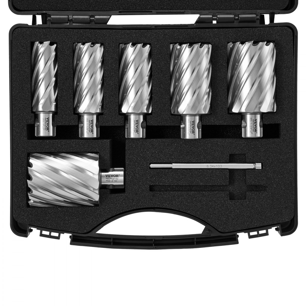 VEVOR Kronenbohrer-Set Metall 6 tlg. Kernbohrer-Satz 50,8 mm Schnitttiefe Ringschneider-Set, aus M2AL-Schnellarbeitsstahl Zubehör für Magnetbohrmaschinen