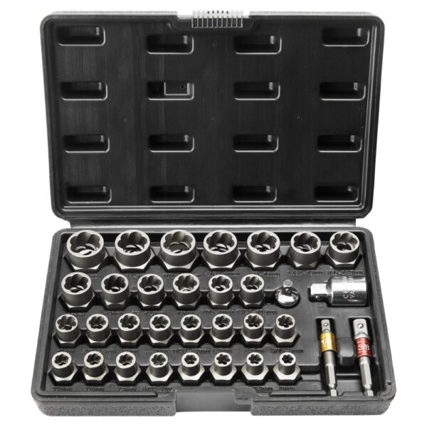 VEVOR Bolzenausdreher-Set, 29-teiliges Bolzen- und Muttern-Entferner-Set, 6mm bis 10mm, 10,3mm bis 19,05mm, Auszieh-Steckschlüsselsatz aus CR-MO-Stahl mit Aufbewahrungskoffer, Mutter zum Entfernen