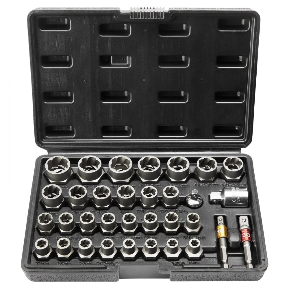 VEVOR Bolzenausdreher-Set, 29-teiliges Bolzen- und Muttern-Entferner-Set, 6mm bis 10mm, 10,3mm bis 19,05mm, Auszieh-Steckschlüsselsatz aus CR-MO-Stahl mit Aufbewahrungskoffer, Mutter zum Entfernen