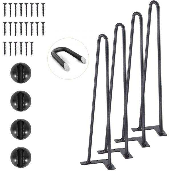 VEVOR 4er-Set Tischbeine Haarnadelbein 482mm hoch 110x110mm Montageplatte Kohlenstoffstahl Pulverbeschichtet Hairpinlegs 227kg Tragfähigkeit Ideal für Küchentische Wohnzimmerkonsolen Studio-Tische