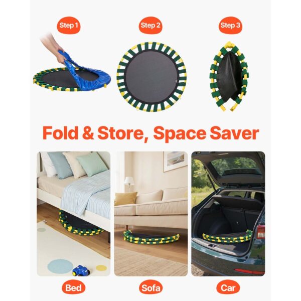 VEVOR Trampolin Gartentrampolin 810x920x920 mm, Klappabrer Trampolin Mini 60 kg Gewichtstragfähigkeit Fitness Trampolin, Kindertrampolin Kleinkind Trampolin Blau Indoor/Outdoor/Garten/Drinnen – Bild 5