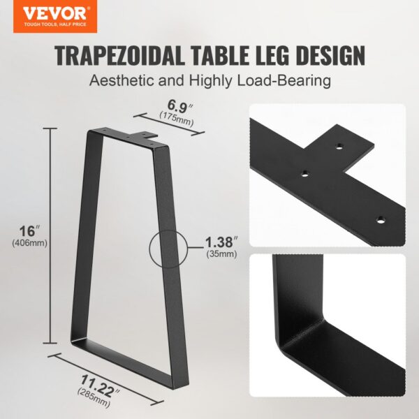 VEVOR 2er-Set Tischkufen 406,4mm hoch Tischgestell 181kg Tragfähigkeit Tischbeine aus Kohlenstoffstahl Möbelfüße Schwarz Tischuntergestell Ideal für Küchentische Wohnzimmerkonsolen Studio-Tische usw. – Bild 2