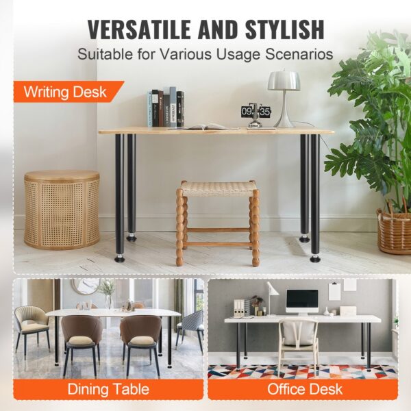 VEVOR 4er-Set Tischbeine Tischkufen 711,2mm hoch 110mm Montageplatte Kohlenstoffstahl mattschwarze Pulverbeschichtung 544kg Tragfähigkeit Ideal für Küchentische Wohnzimmerkonsolen Studio-Tische – Bild 5