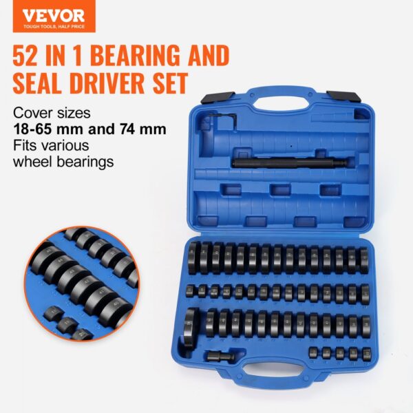 VEVOR 52 tlg. Radlager Druckstück Treibsatz, Lager Druckstücke Satz 18-65 mm, Eintreiber für Lager Buchsen Simmerring Lagerpresse Werkzeug Montagescheiben Buchsen Simmering Druckstück Press Werkzeug – Bild 2