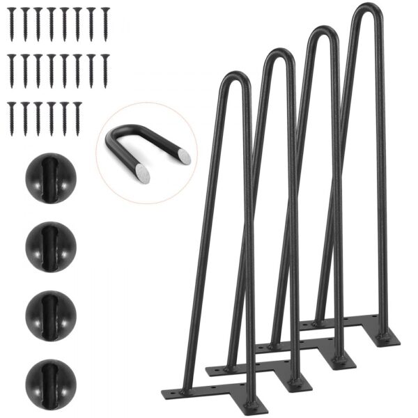 VEVOR 4er-Set Tischbeine Haarnadelbein 406mm hoch 110x110mm Montageplatte Kohlenstoffstahl Pulverbeschichtet Hairpinlegs 227kg Tragfähigkeit Ideal für Küchentische Wohnzimmerkonsolen Studio-Tische