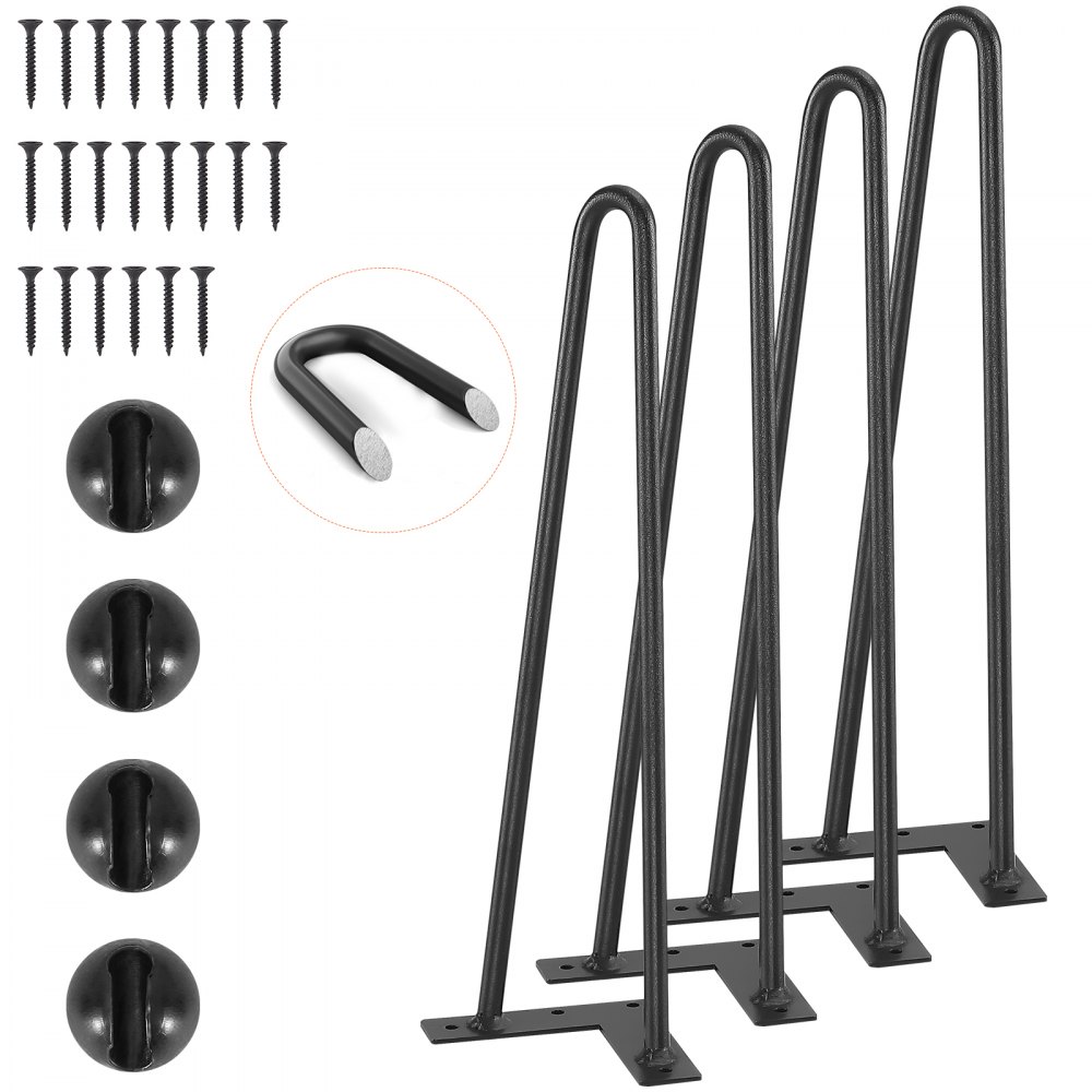 VEVOR 4er-Set Tischbeine Haarnadelbein 406mm hoch 110x110mm Montageplatte Kohlenstoffstahl Pulverbeschichtet Hairpinlegs 227kg Tragfähigkeit Ideal für Küchentische Wohnzimmerkonsolen Studio-Tische
