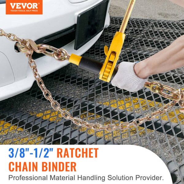VEVOR Ratschen-Kettenbinder 2 Stück 3/8"-1/2" Hochleistungs-Lastbinder mit G80-Ketten 5443 kg sichere Belastungsgrenze, arbeitssparender Anti-Rutsch-Griff Spannkettenbinder für Tieflader-LKW-Anhänger – Bild 2