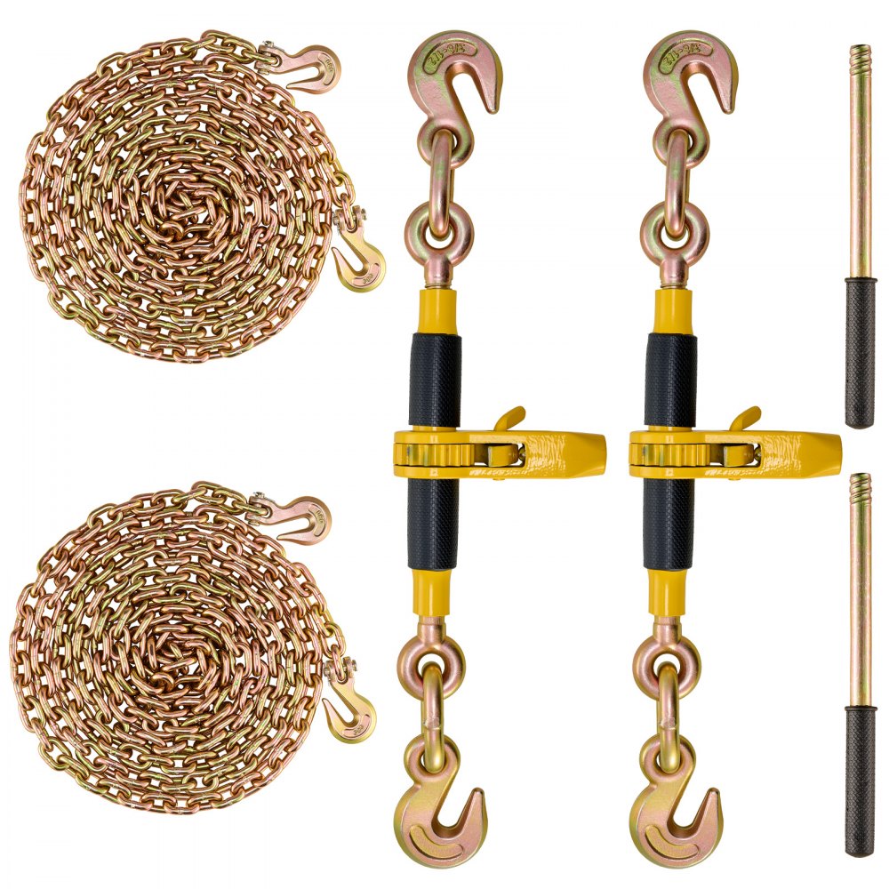 VEVOR Ratschen-Kettenbinder 2 Stück 3/8"-1/2" Hochleistungs-Lastbinder mit G80-Ketten 5443 kg sichere Belastungsgrenze, arbeitssparender Anti-Rutsch-Griff Spannkettenbinder für Tieflader-LKW-Anhänger