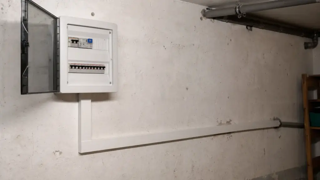 Aufputz-Kabelkanal führt vom Sicherungskasten zur Garagenwand