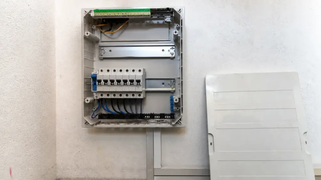 Sicherungskasten mit freiem Platz auf der Hutschiene für neue Schutzgeräte
