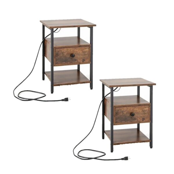 Costway 2er Set Nachttisch mit Ladestation & Schublade 40 x 40 x 55 cm