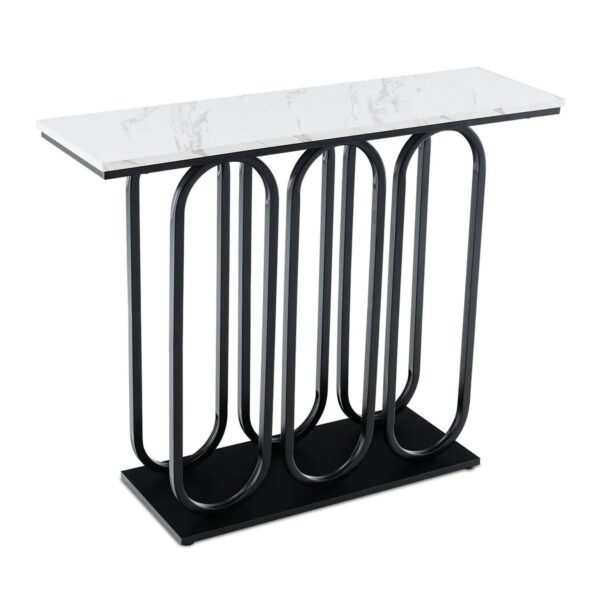 Costway Konsolentisch mit Marmoroptik & Metallgestell Weiß & Schwarz