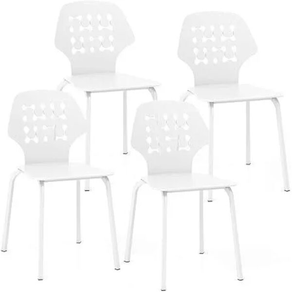 Costway 4er Set Esszimmerstuhl & Ergonomischer Stapelstuhl Weiß
