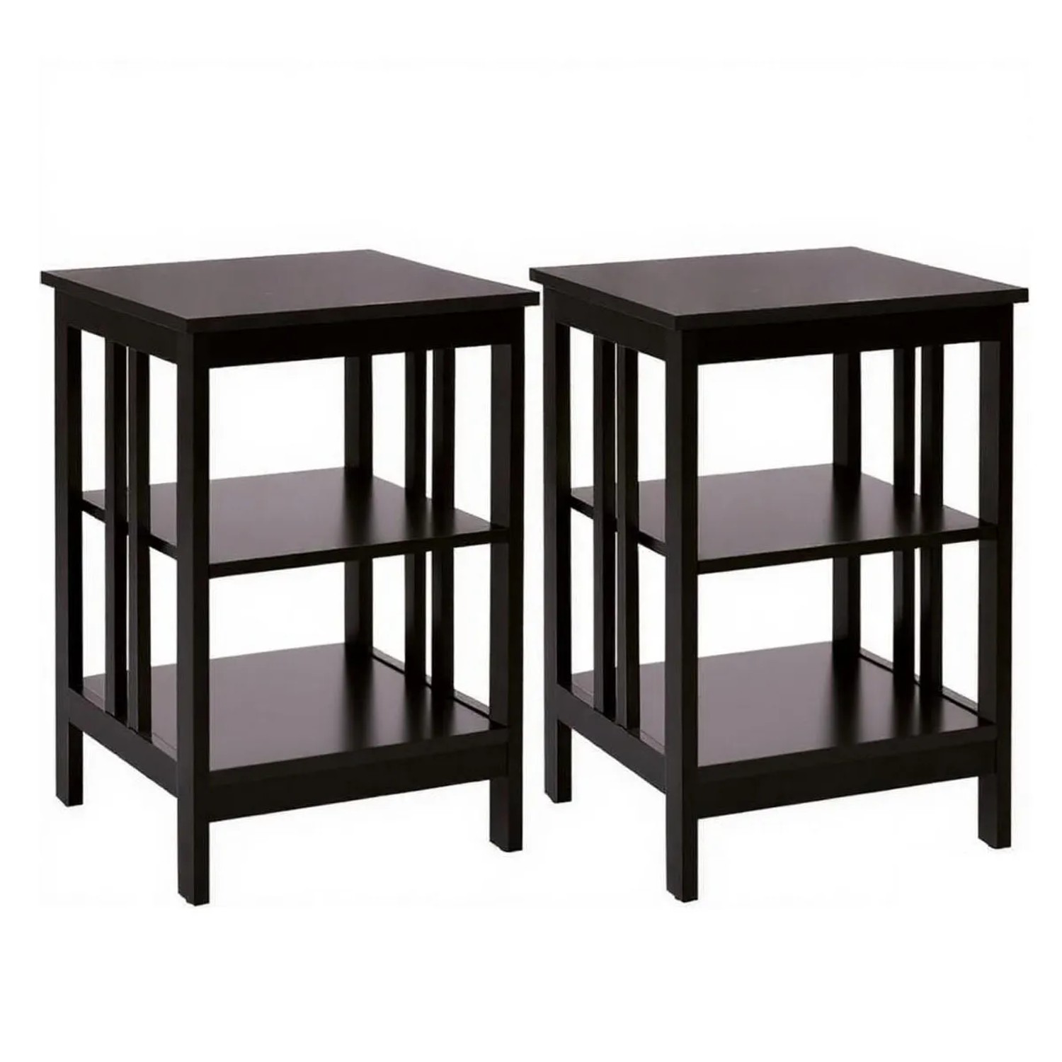 Costway Nachttisch 3 Ebenen 2er Set Beistelltisch Nachtschrank Braun