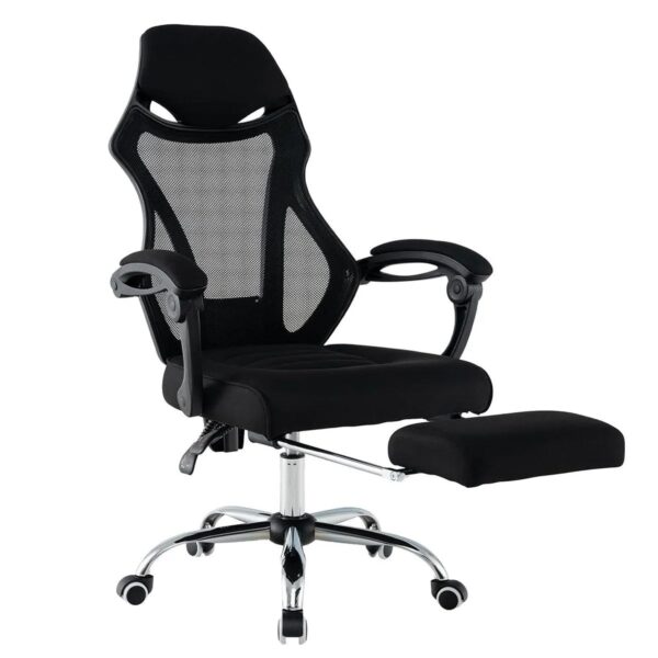 Costway Ergonomischer Bürostuhl mit Einziehbarer Fußstütze Schwarz