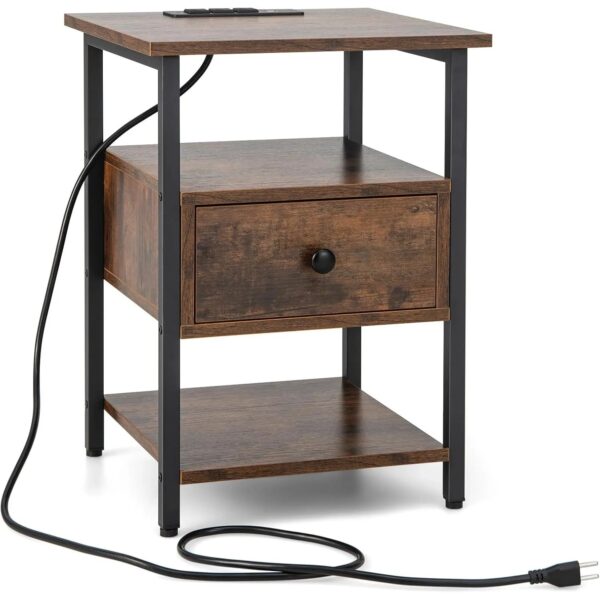 Costway Nachttisch mit Ladestation & Schublade 40 x 40 x 55 cm