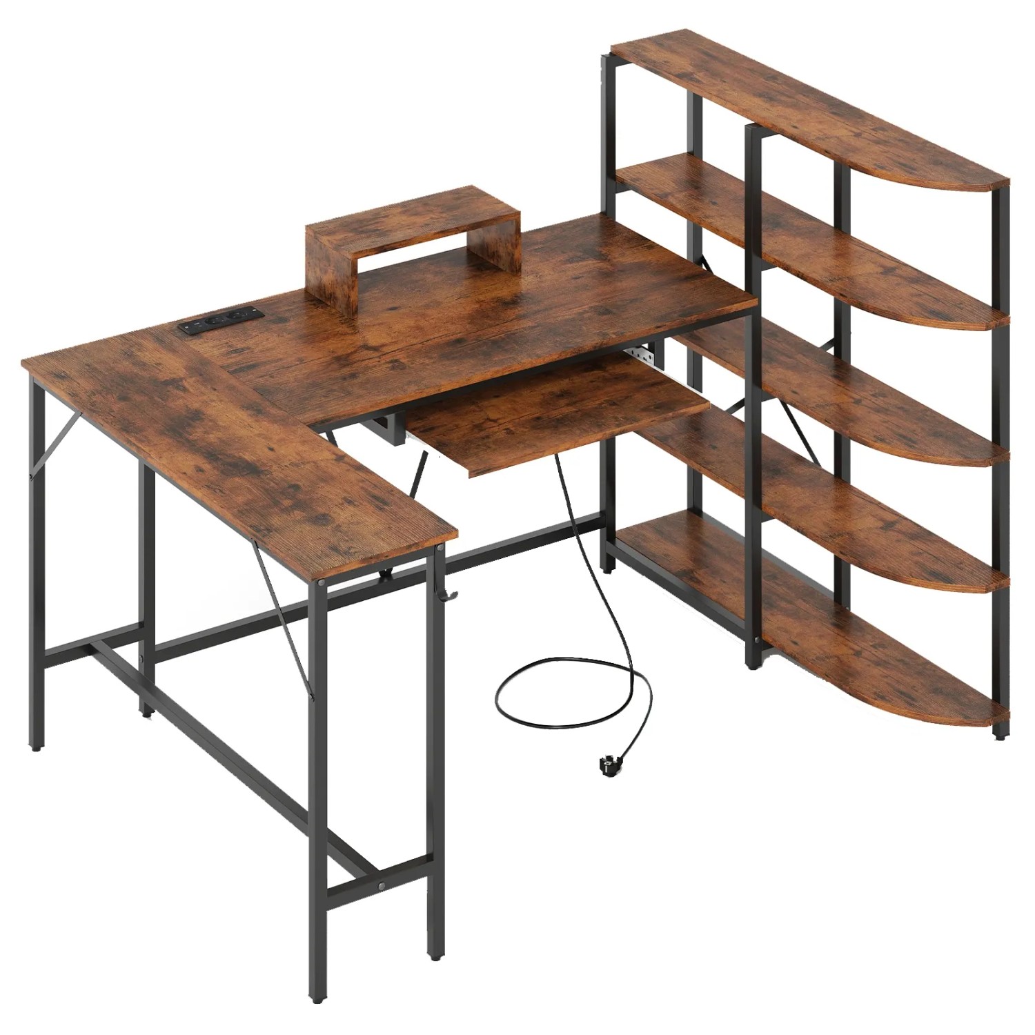 Costway Schreibtisch L-Form mit Monitorständer Braun