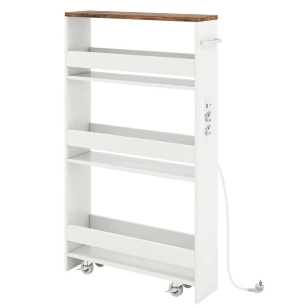 Costway Nischenwagen 13 cm Breit 4 Etagen Küchenwagen Weiß + Braun