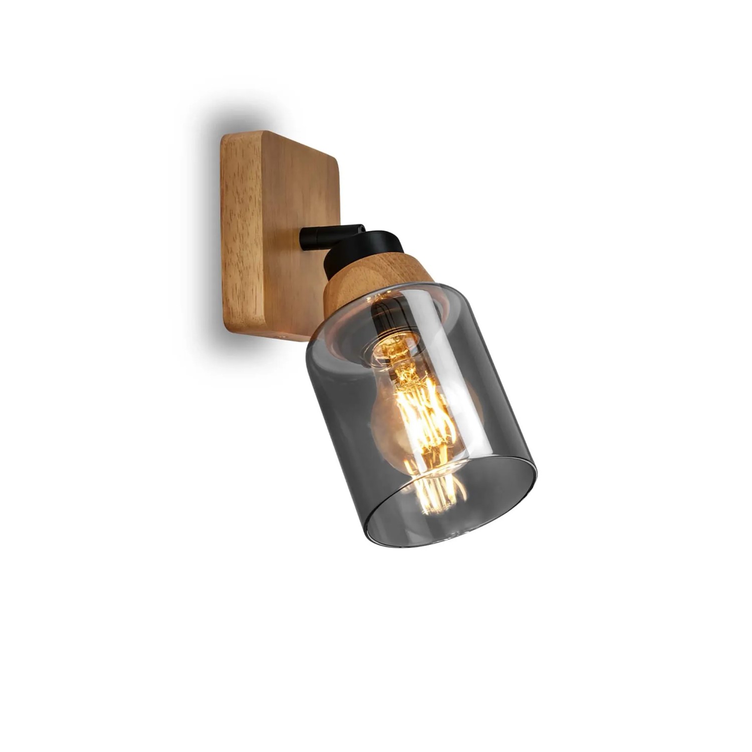Briloner Wandleuchte Royk Schwenkbar Holzbasis E27 Fassung Rauchglas